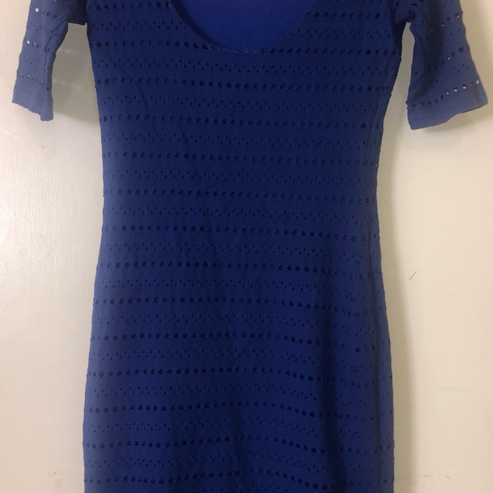 Blue Eyelet Knit Dress